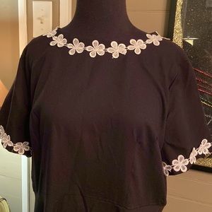 Adorable Black Dress with Flower Appliqués